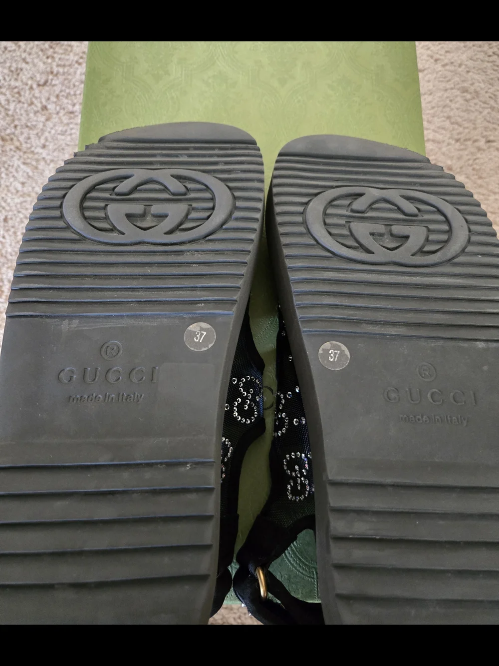 Gucci Womens Black Crystal-Embellished Logo Sandals